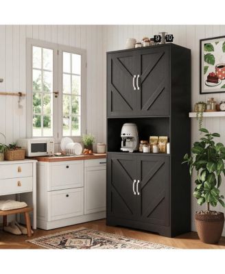 Pantry Cabinet 71" Charging Station with Drawer and Shelves Farmhouse Style Kitchen Pantry Cabinet