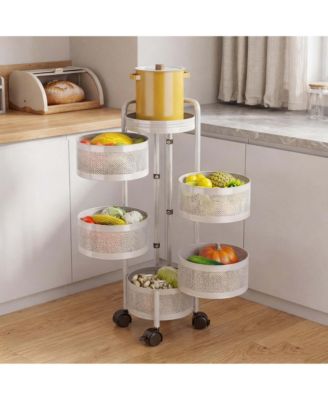Kitchen Storage Cart 5-Tier 360degree(s) Rotating Heavy-Duty Carbon Steel Mesh Basket Organizer Rolling Storage Cart