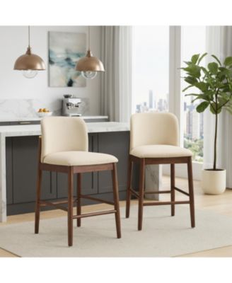 Indoor Upholstered Wooden Counter Stool, Bar Chair, Walnut Finish Frame ,Set of 2