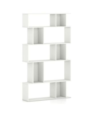 Set of 2 5-Tier Geometric Bookcases with Mixed Cube Storage