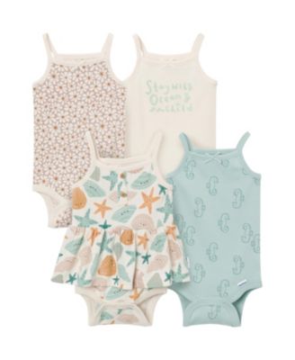Baby Girls' Cotton-Blend Ribbed Sleeveless Bodysuits, 4-Piece Set