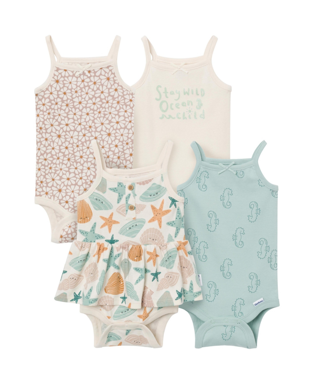 Gerber Baby Girls' Cotton-Blend Ribbed Sleeveless Bodysuits, 4-Piece Set