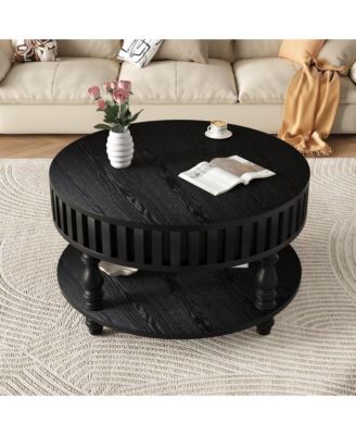 Fluted Flip-Top Coffee Table with Hidden Storage, Living Room Center Table with Solid Wood Legs