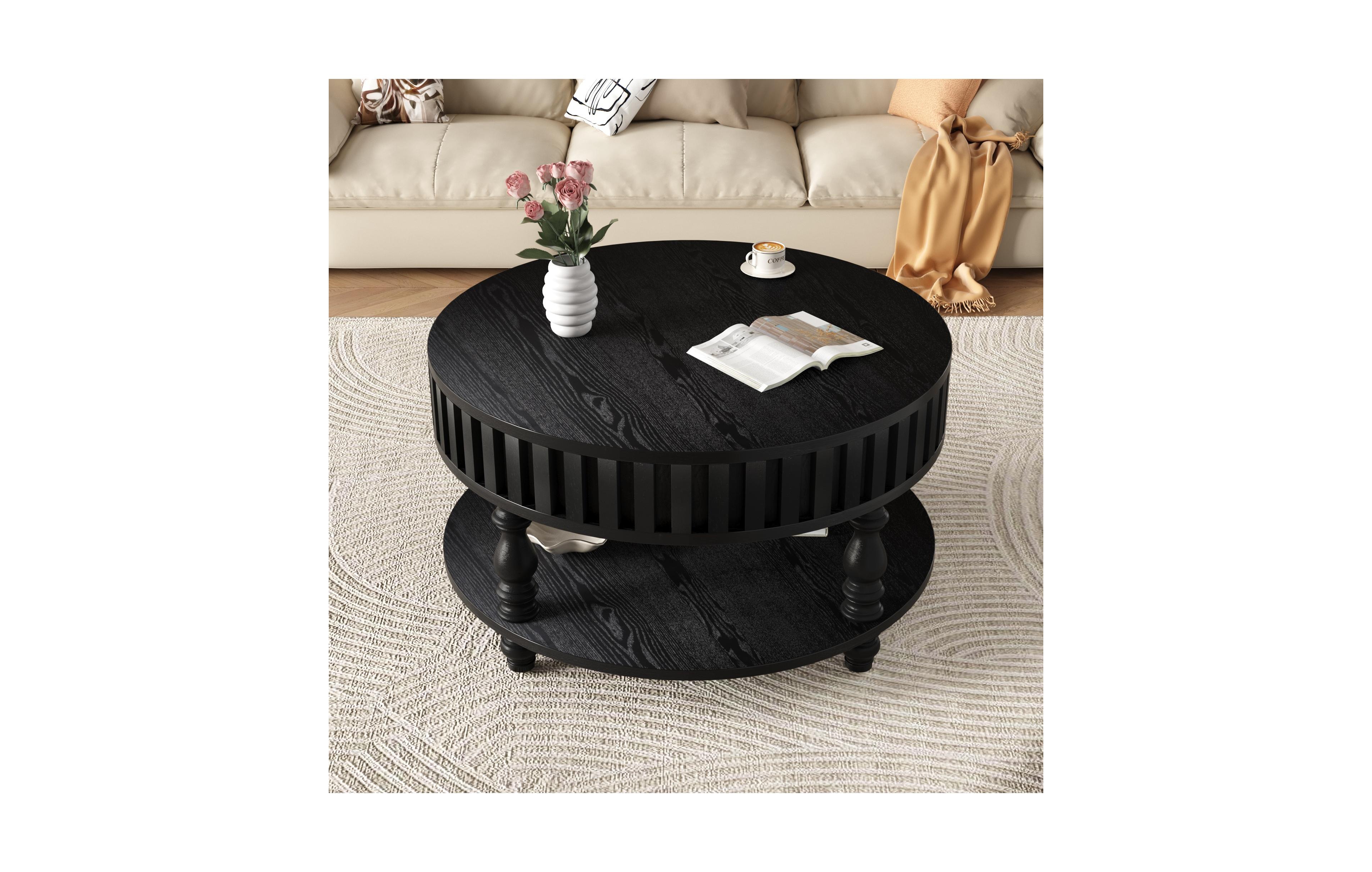 Clihome Fluted Flip-Top Coffee Table with Hidden Storage, Living Room Center Solid Wood Legs
