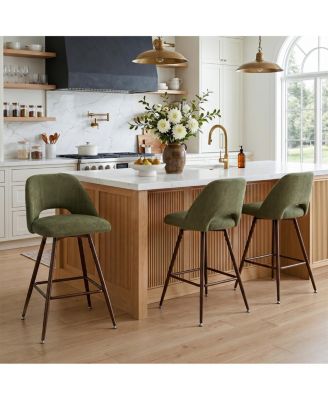 Counter-Height Swivel Bar Stools Set of 3, Upholstered Seating, Curved Low Back, Footrest