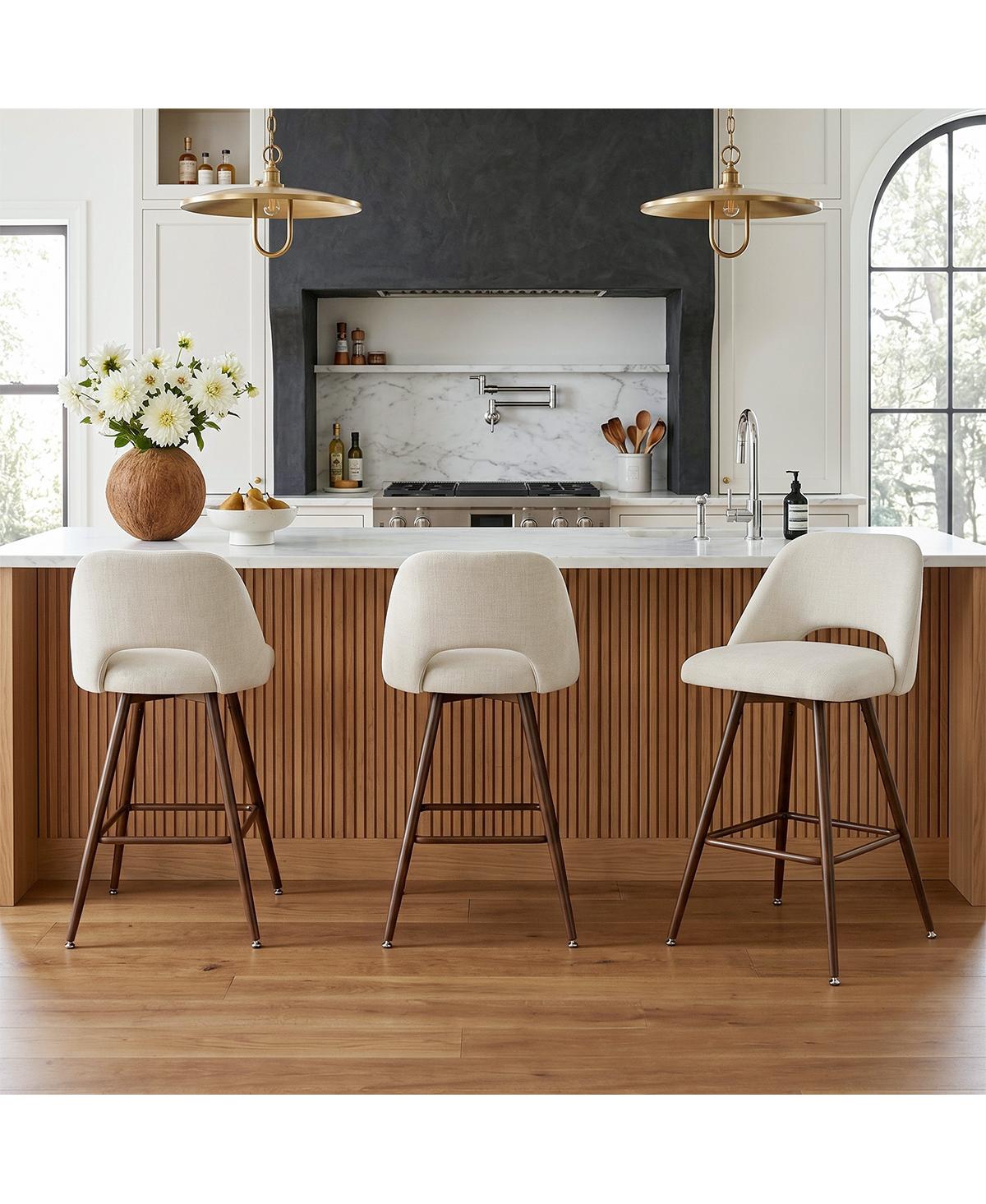 Maison Boucle Counter-Height Swivel Bar Stools Set of 3, Upholstered Seating, Curved Low Back, Footrest