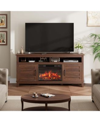 60" TV Stand for 65Inches TV, Mid-Century Modern Entertainment Center with Storage Drawer and Open Shelves, Wood Media Console Table