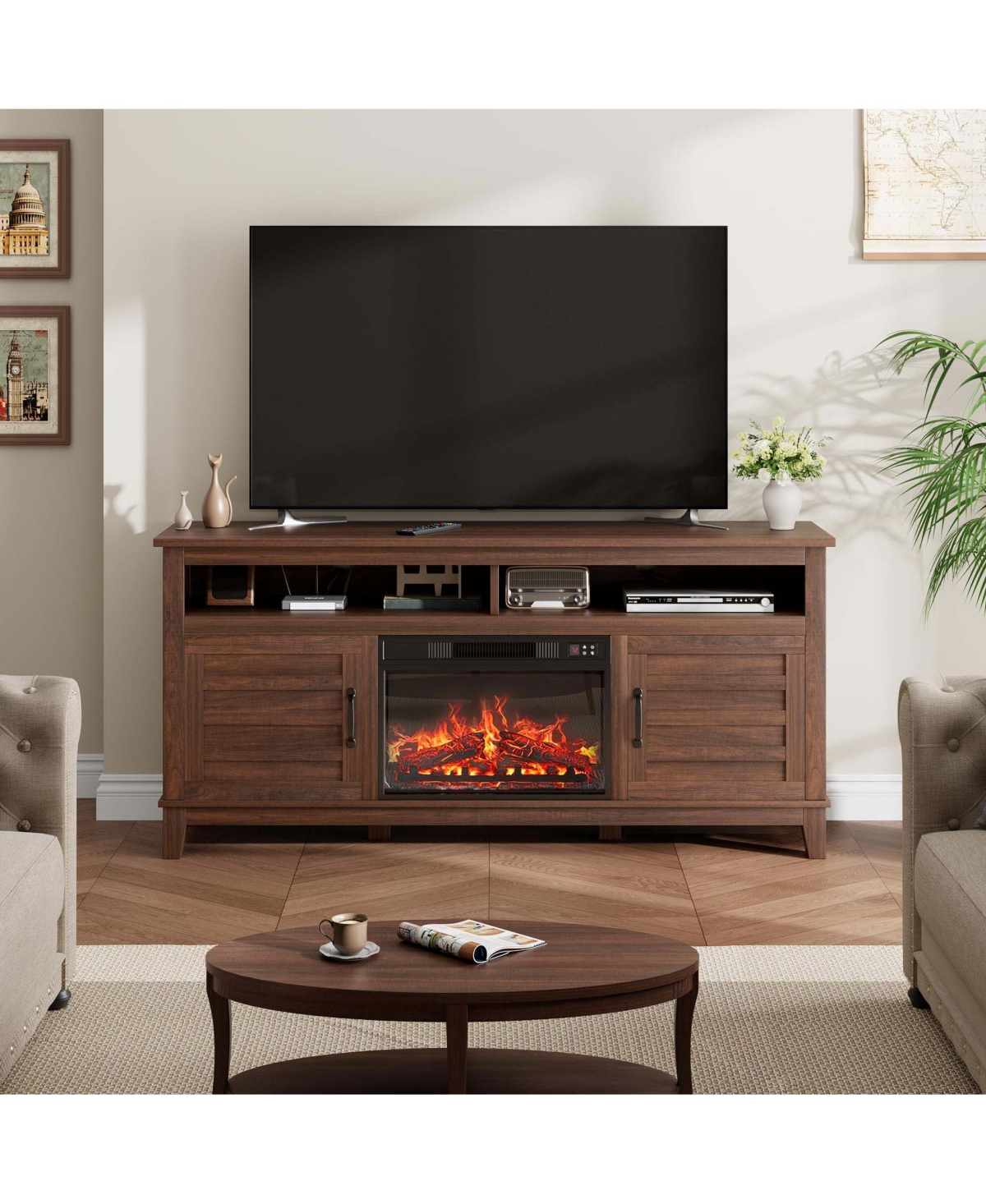 gaomon 60" Tv Stand for 65Inches Tv, Mid-Century Modern Entertainment Center with Storage Drawer and Open Shelves