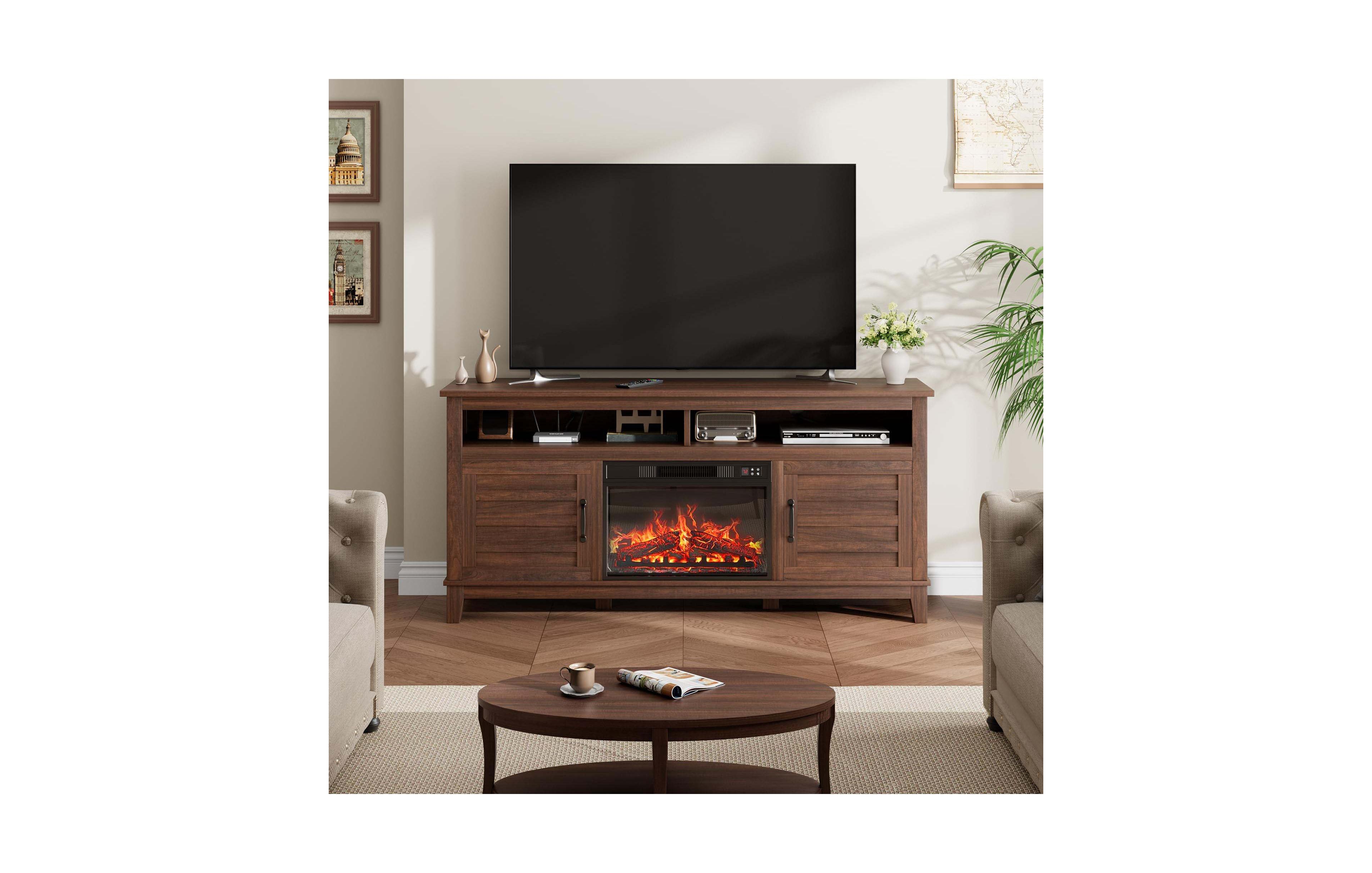 gaomon 60" Tv Stand for 65Inches Tv, Mid-Century Modern Entertainment Center with Storage Drawer and Open Shelves
