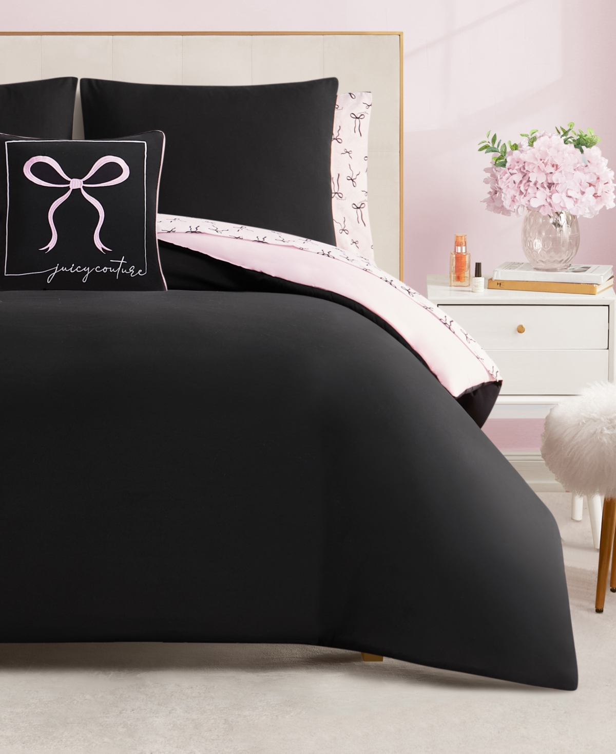 Juicy Couture Bows Solid Reversible 6-Piece Bed in a Bag Comforter Set, Twin