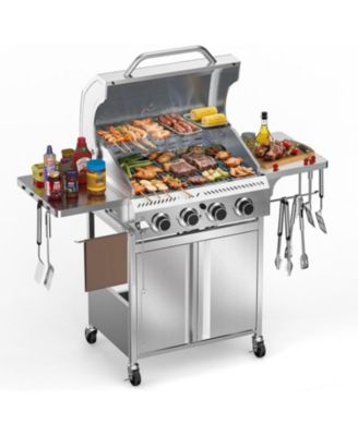 4-Burner Gas BBQ Grill, 32,000 BTU, Stainless Steel