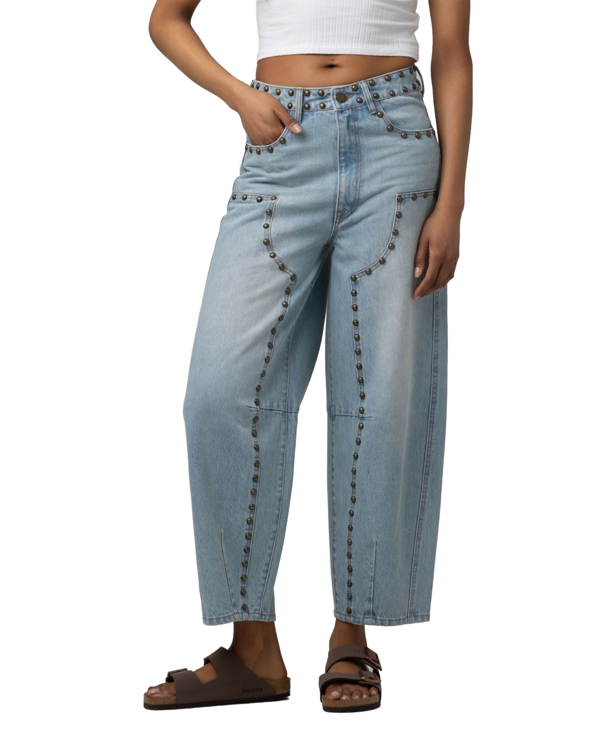 Blank Nyc Women's Franklin High-Waisted Studded Light Rinse Denim Jeans - Thrill Seeker