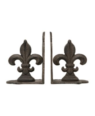 Decorative Distressed Metal Fleur de Lis Bookends, Gold, Set of 2