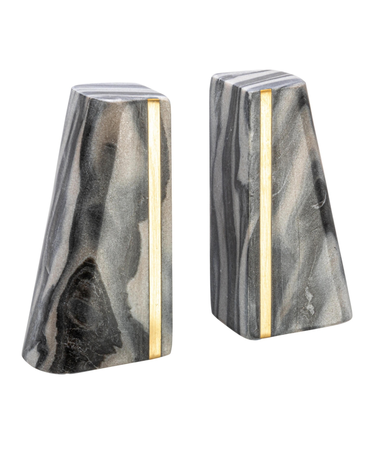 Storied Home Geometric Marble Bookends with Brass Inlay
