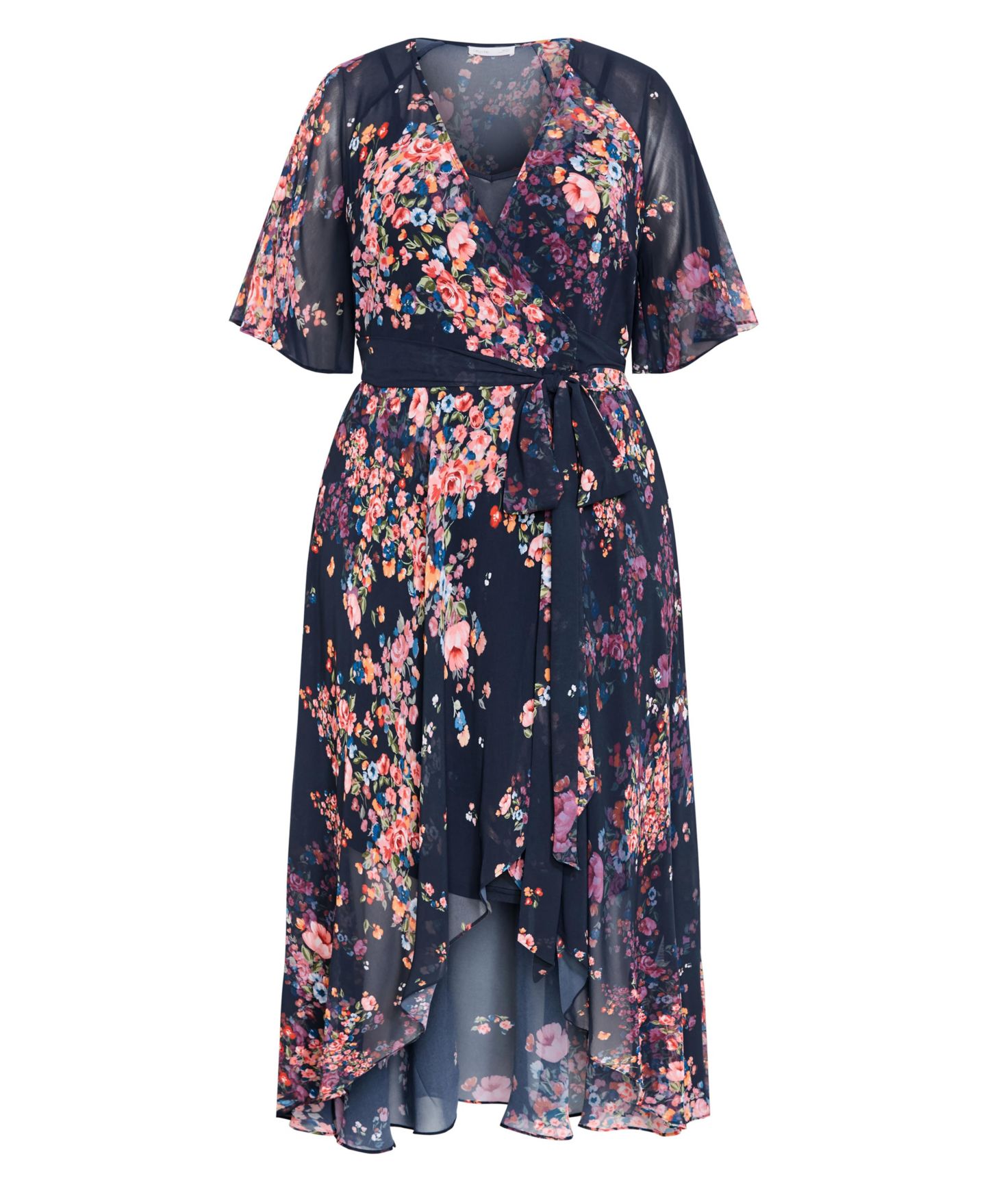 Женское платье CITY CHIC Plus Size Lovers Lane Floral-Print V-Neck High-Low, цвет: Королевский синий — фото 5