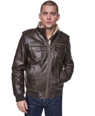 Men's Sherpa Lined Faux Leather Aviator Bomber Jacket