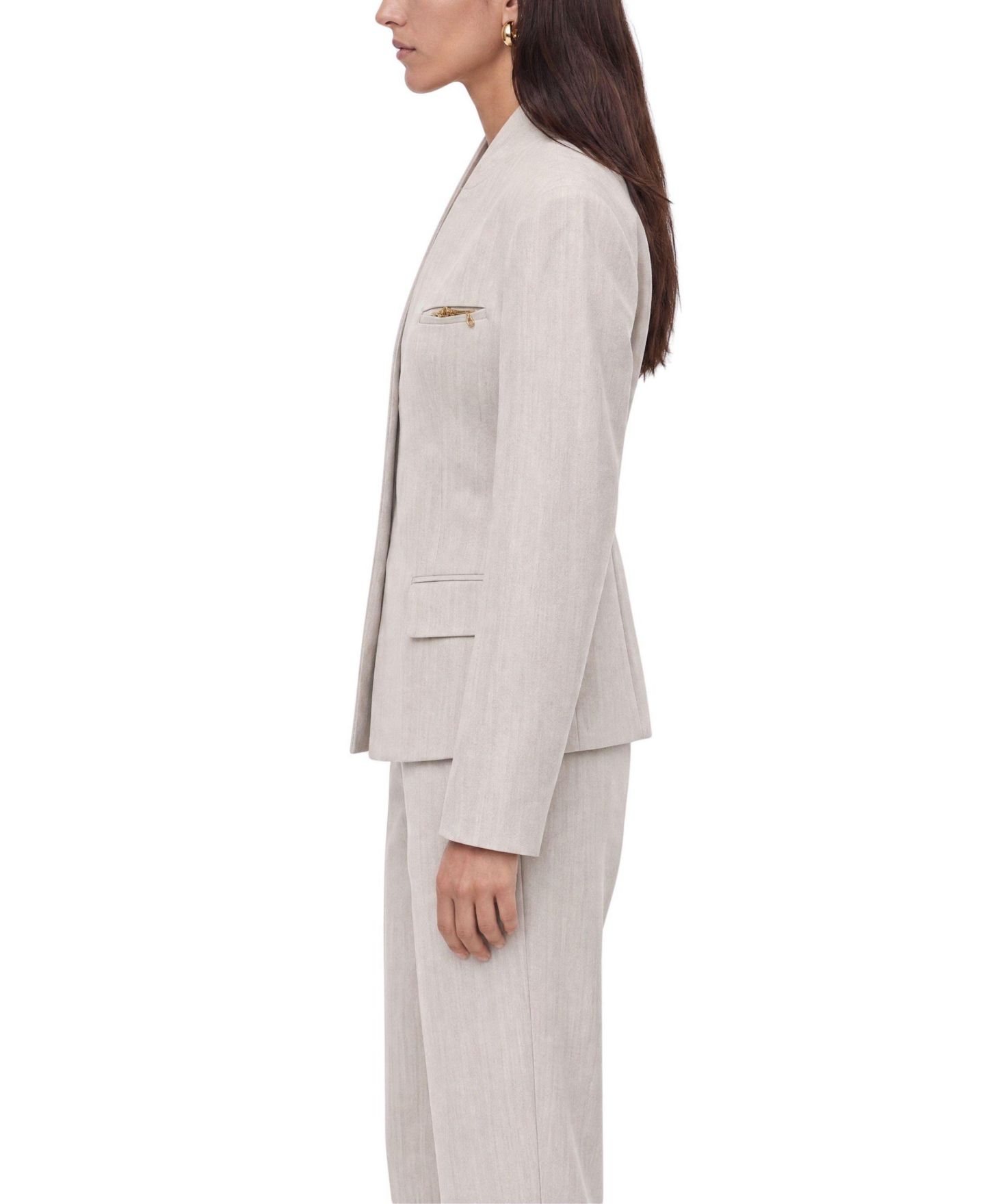 Женская куртка NOCTURNE Brooch-Detail Collarless Open-Front, цвет: Серо-бежевый — фото 2