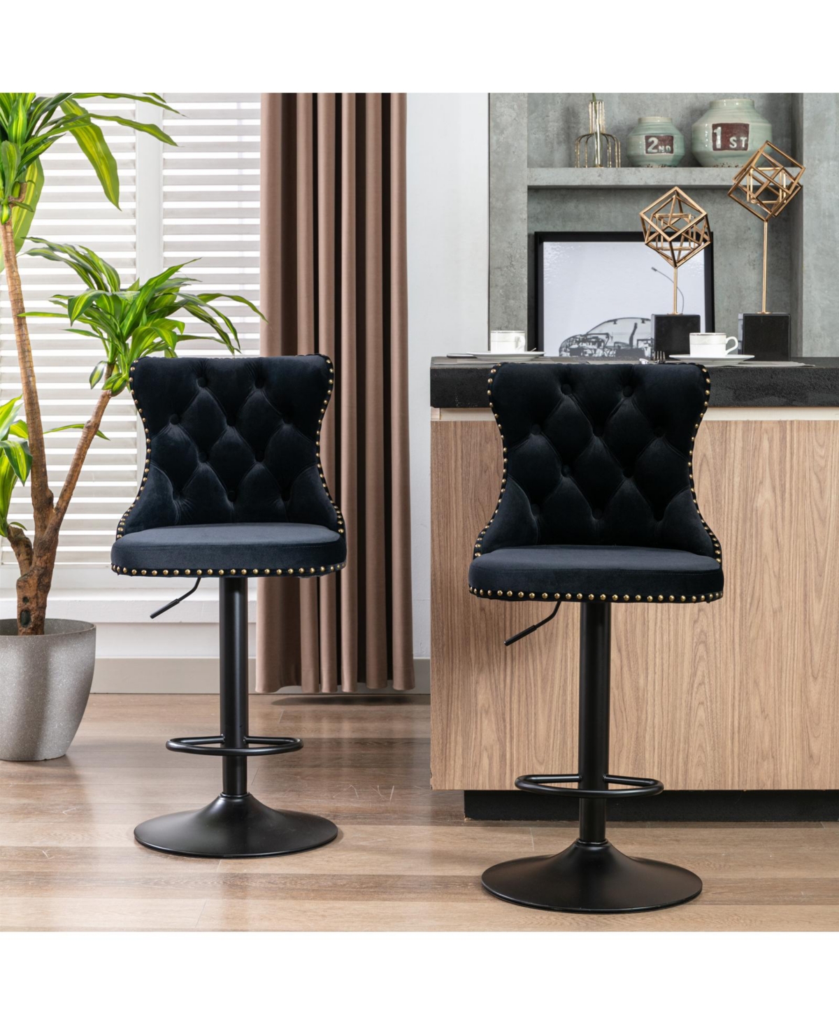 Clihome Set of 2 Swivel Velvet Bar Stools Adjustable Seat Height, Upholstered Chrome Base