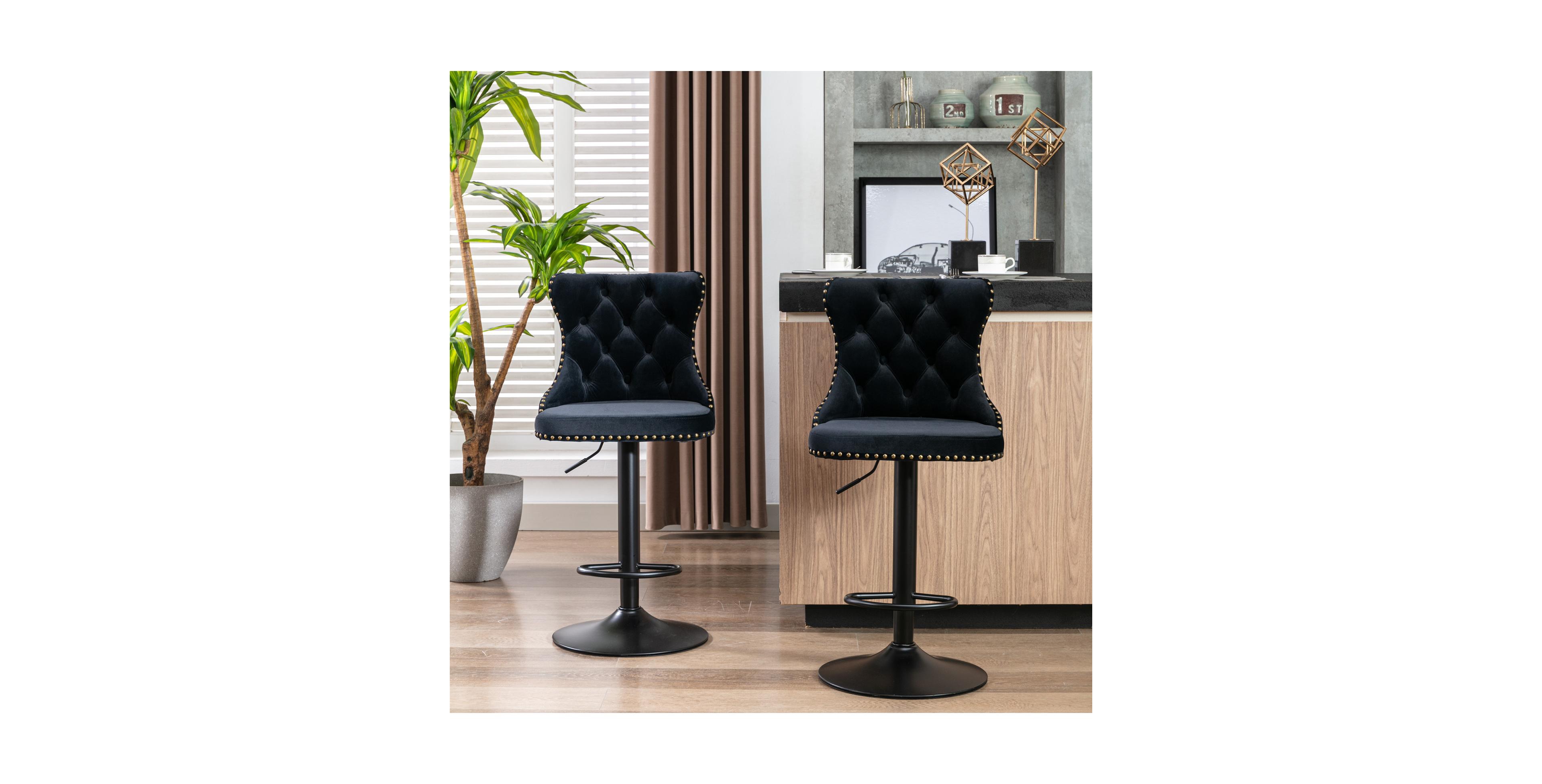 Clihome Set of 2 Swivel Velvet Bar Stools Adjustable Seat Height, Upholstered Chrome Base