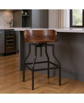 Solid Wood And Steel Backless Adjustable Height Swivel Bar Chair