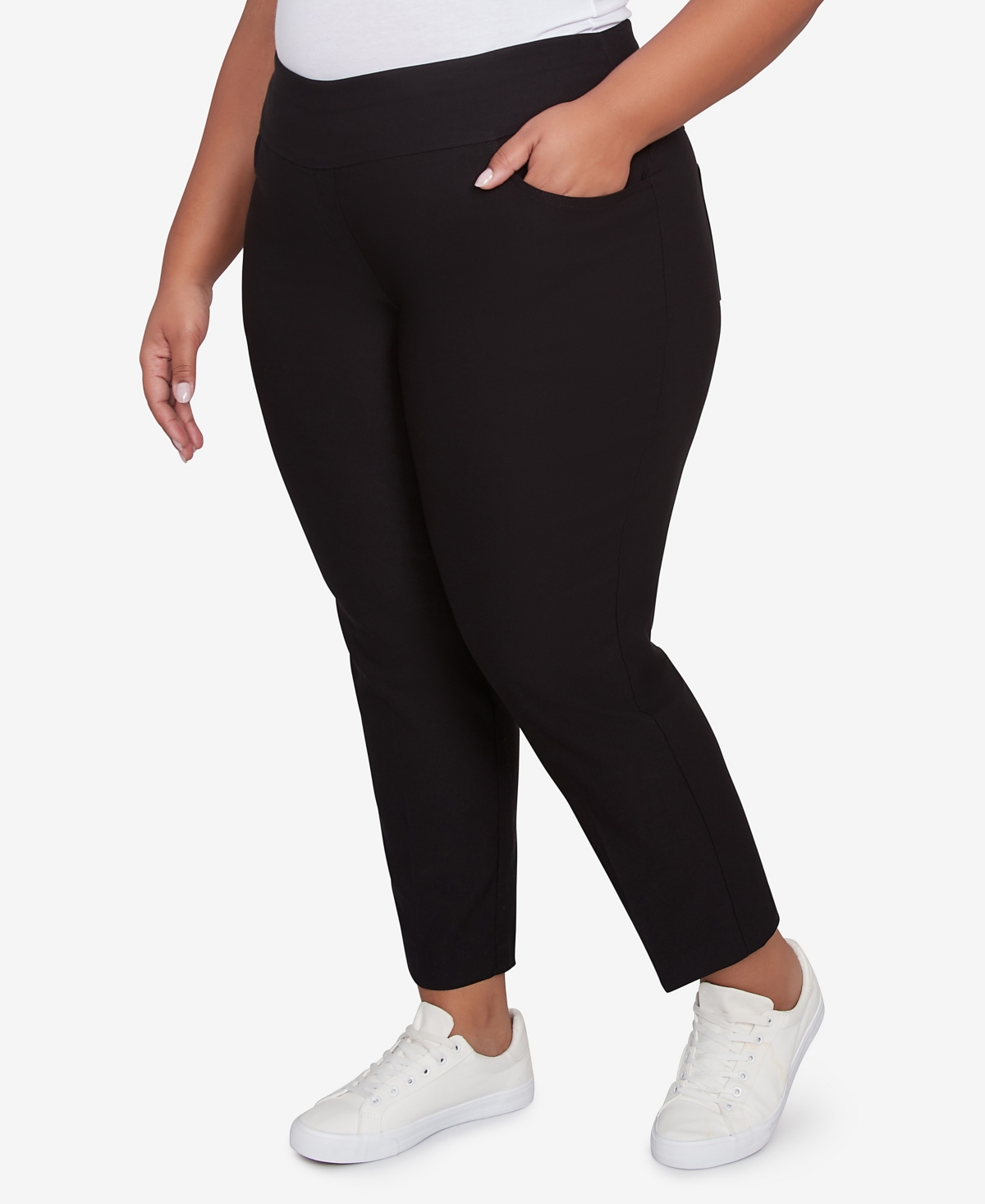 Ruby Rd. Plus Size Silk Tech Pull-on Ankle Straight-leg Pants In Black