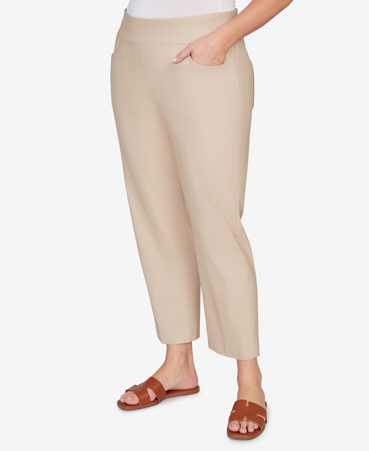 Ruby Rd. Plus Size Silk Tech Pull-on Ankle Straight-leg Pants In Chino