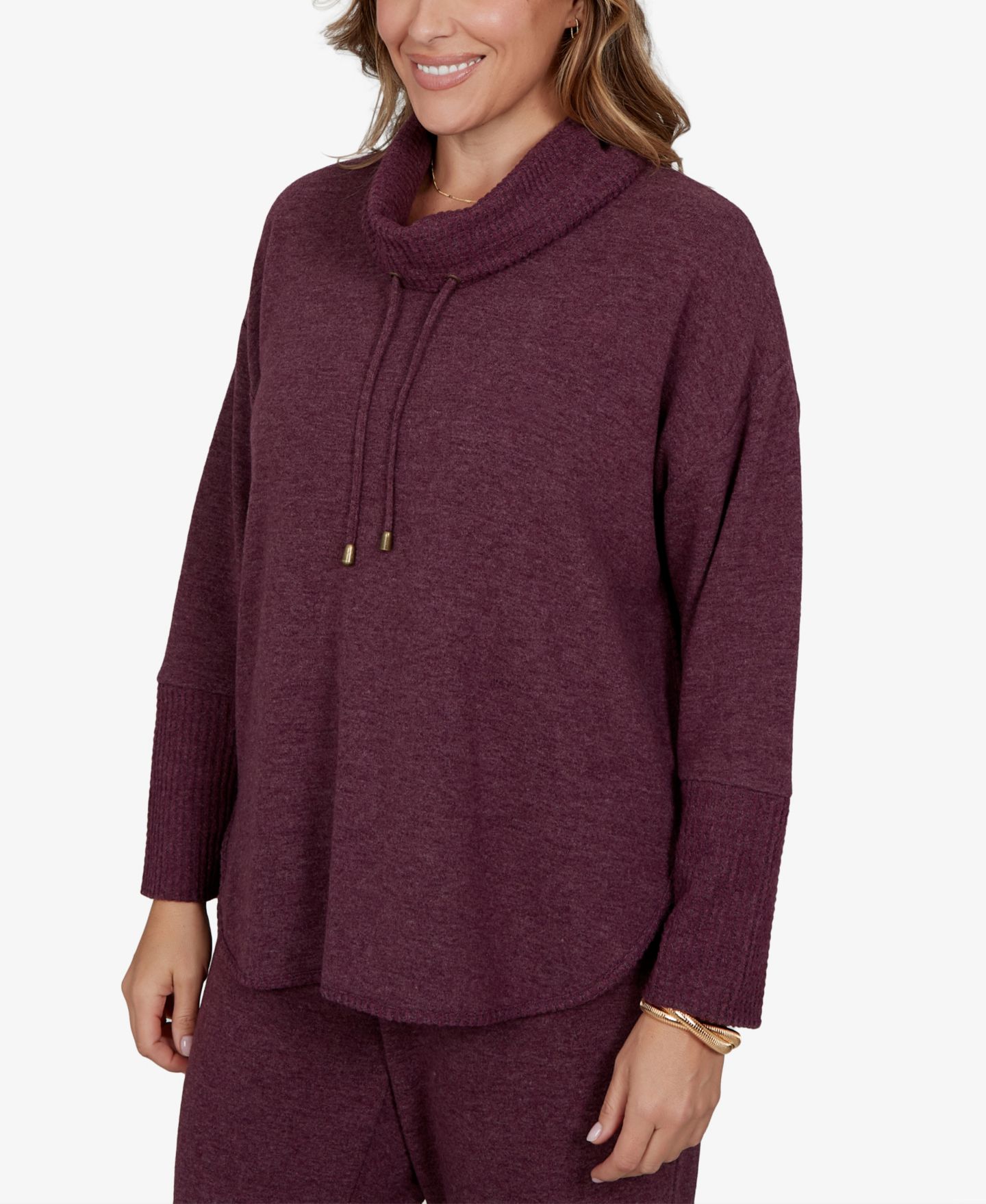 Женский топ Ruby Rd. Plus Size Cowl-Neck Long-Sleeve Oversized, цвет: Инжирный — фото 4