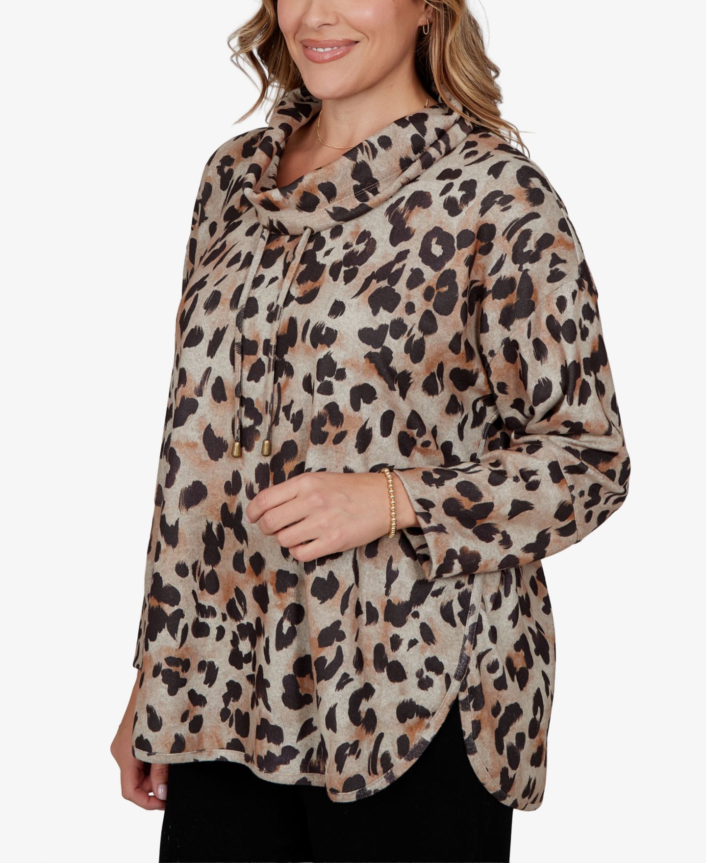 Женский топ Ruby Rd. Plus Size Premium Cozy Knit Long-Sleeve Leopard-Print Cowl-Neck, цвет: Овсяный разноцветный — фото 2