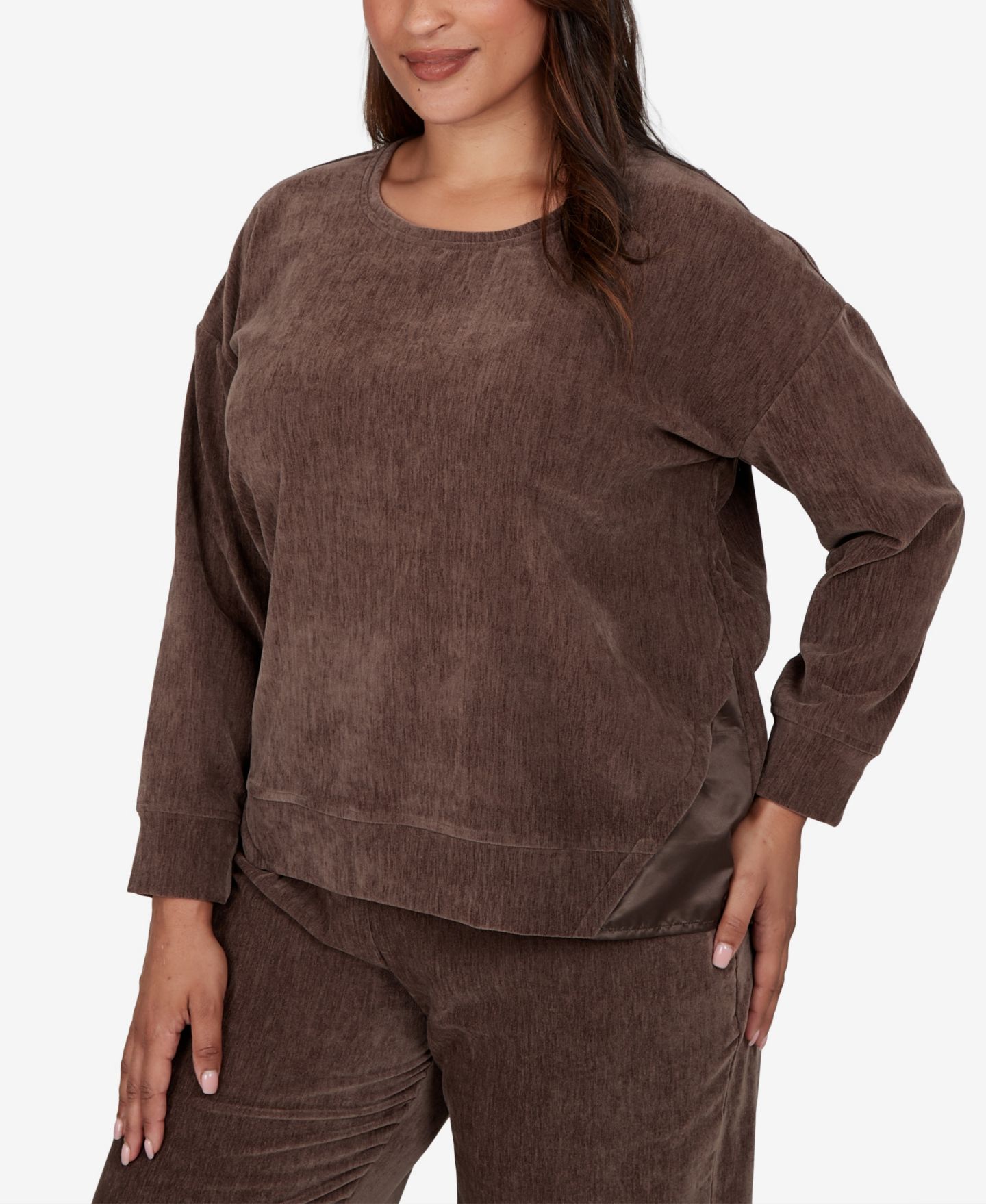 Женский свитер Ruby Rd. Plus Size Corduroy Crewneck Long Sleeve Pullover, цвет: Какао — фото 4