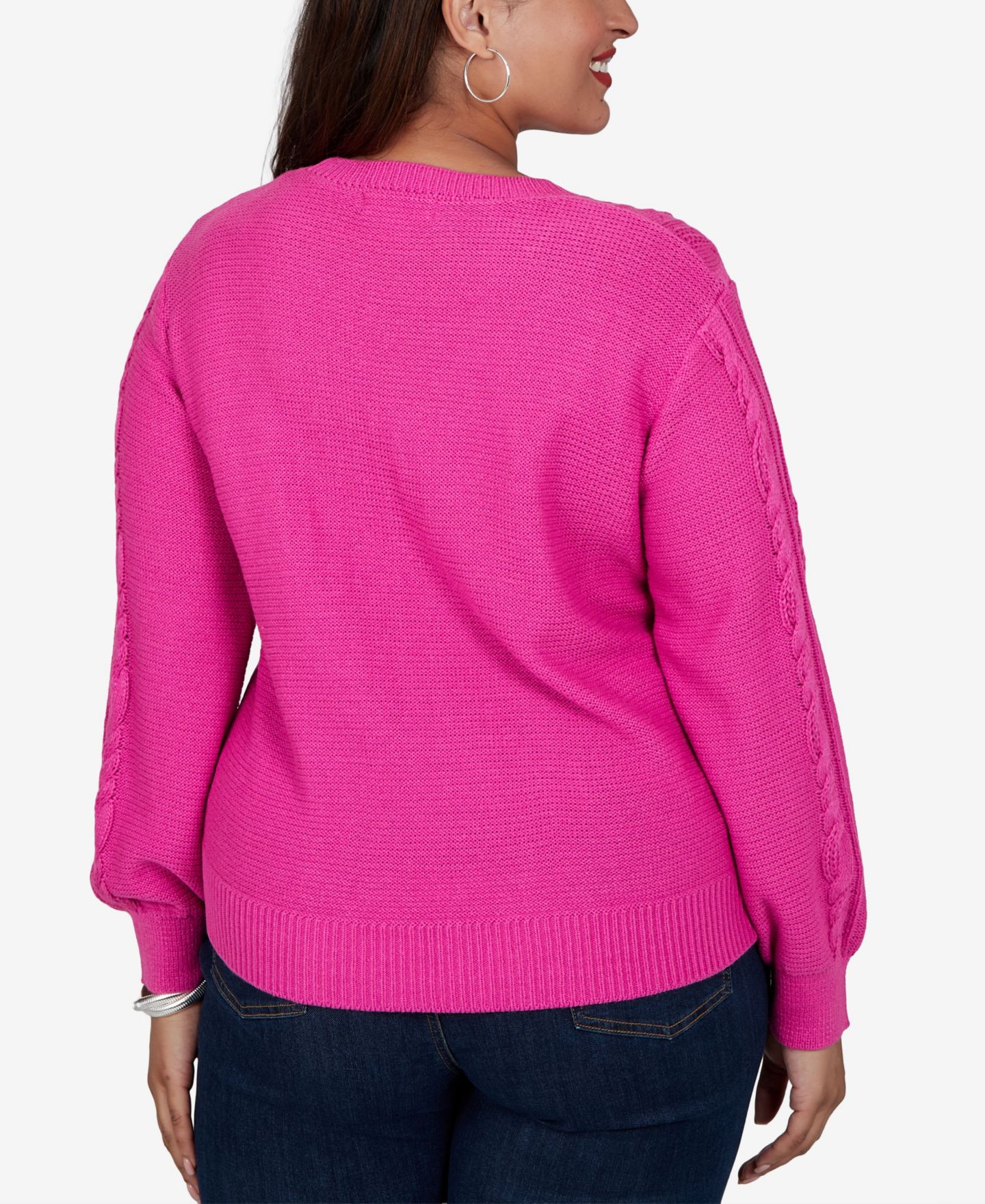 Женский свитер Ruby Rd. Plus Size Cable-Knit Heart Pullover, цвет: Фуксия — фото 5