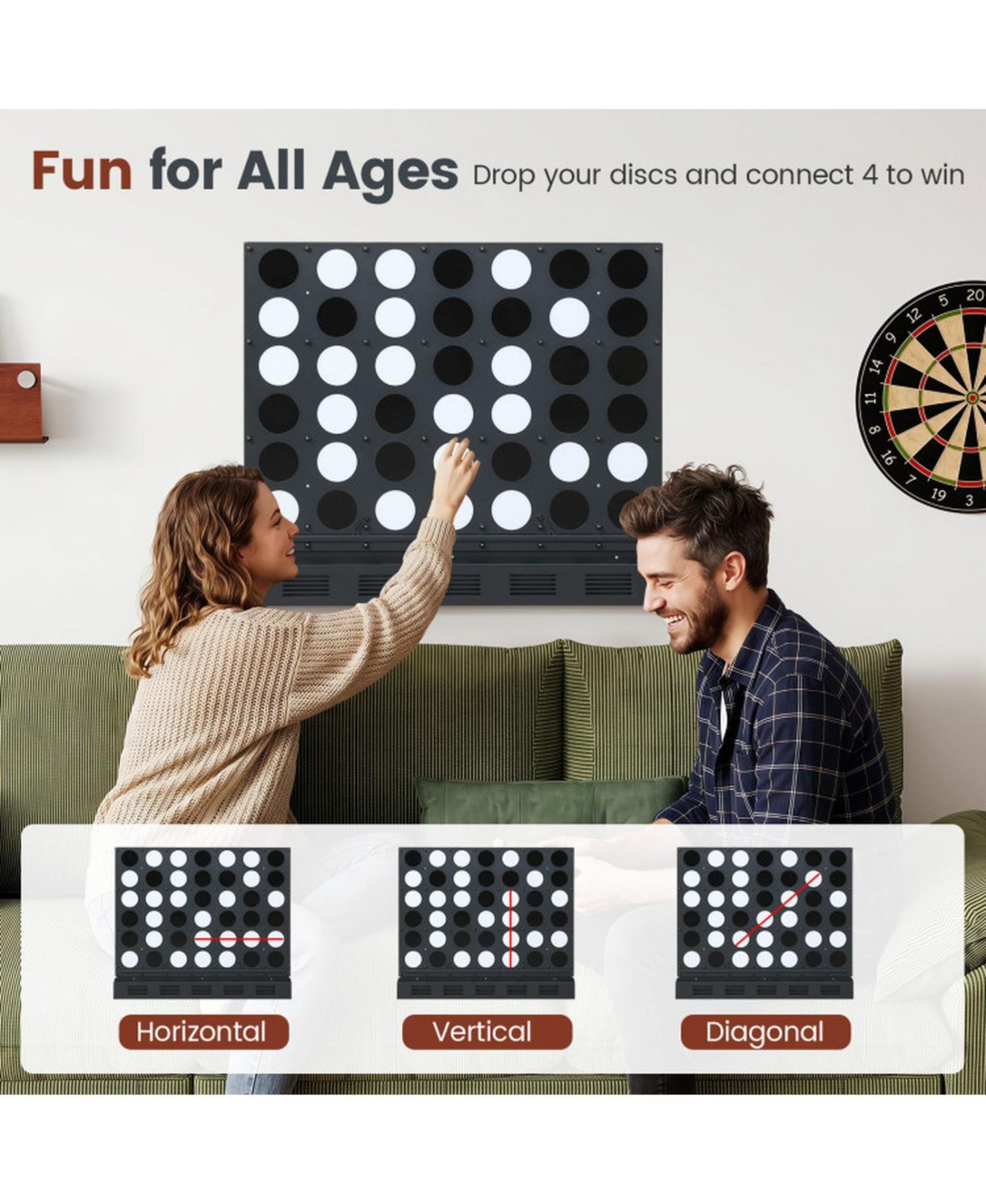 Настенная настольная игра Hongge Connect 4 для двух игроков, от 3 лет, цвет: Чёрный / Прозрачный — фото 4