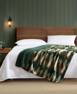 Stepped Pines Printed Plush Throw, 70" X 50"