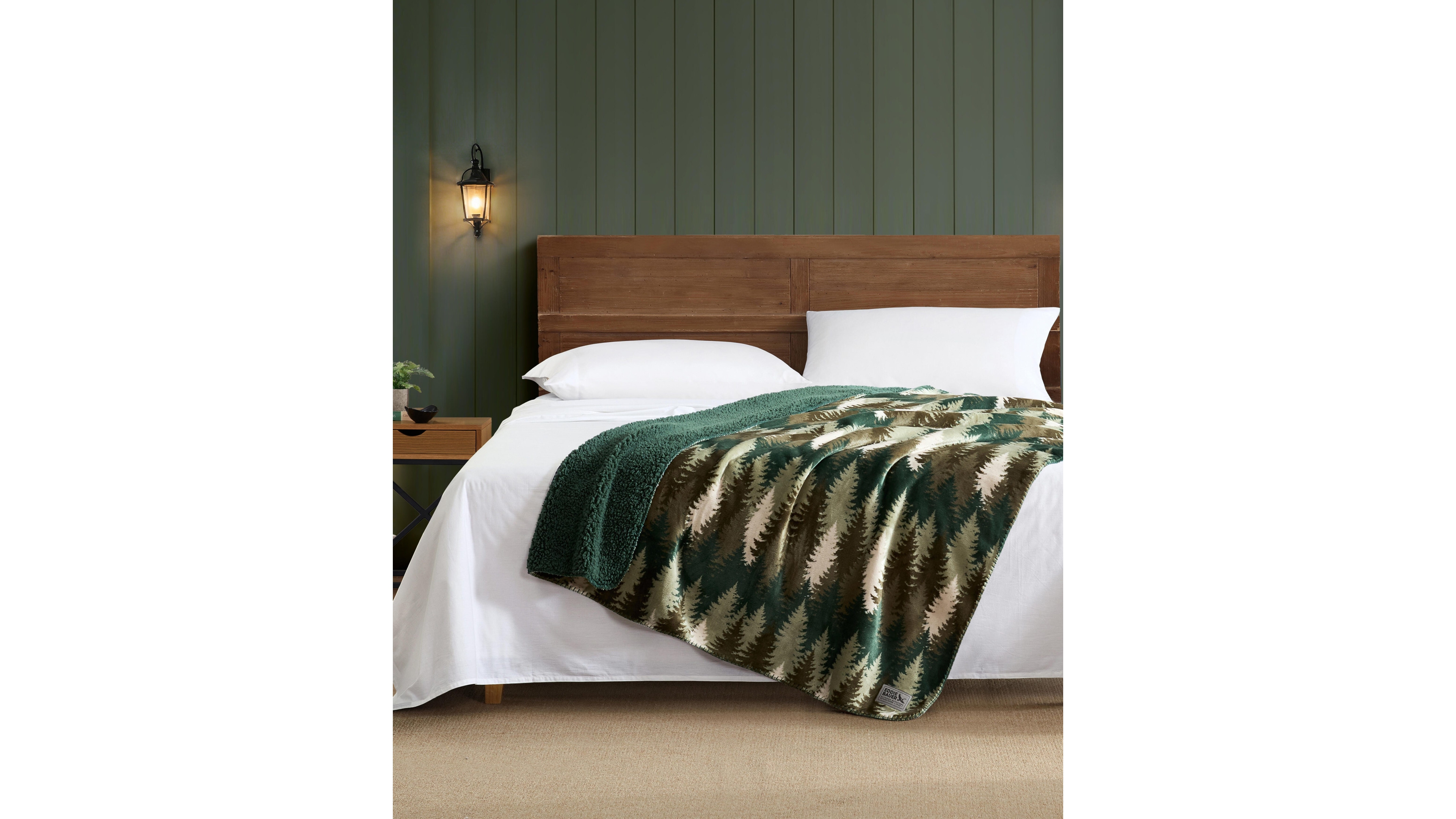 Eddie Bauer Stepped Pines Printed Plush Throw, 70" X 50"