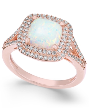 image of Lab-Created Opal (1-3/8 ct. t.w.) and White Sapphire (1/2 ct. t.w.) Ring in 14k Rose Gold-Plated Sterling Silver