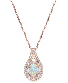 Lab-Created Opal (1 ct. t.w.) and White Sapphire (3/4 ct. t.w.) Pendant Necklace in 14k Rose Gold-Plated Sterling Silver