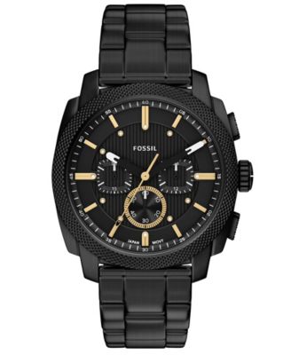 Men's Quartz Chronograph Machine Black Stainless Steel Watch 44mm