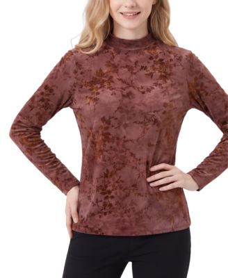 Petite Mock-Neck Long-Sleeve Floral Top