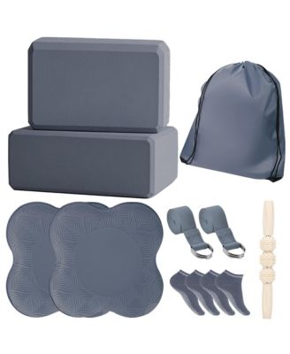 Yoga Pilates Exercise Set Blocks Knee Pads Straps Massage Roller Socks Gym Bag