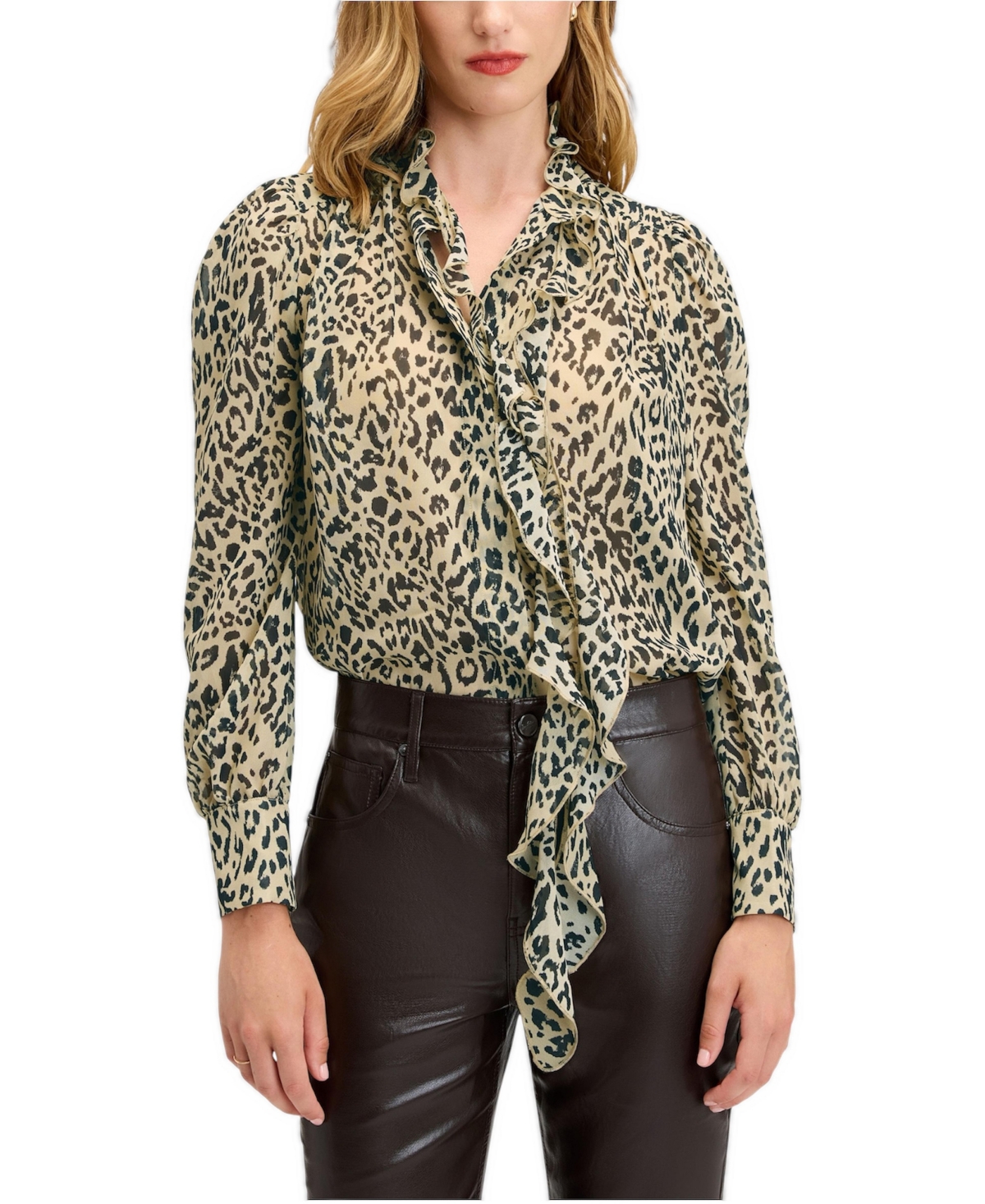 Sam Edelman Women's Sheer Leopard-Print Tie-Neck Blouse - Leopard