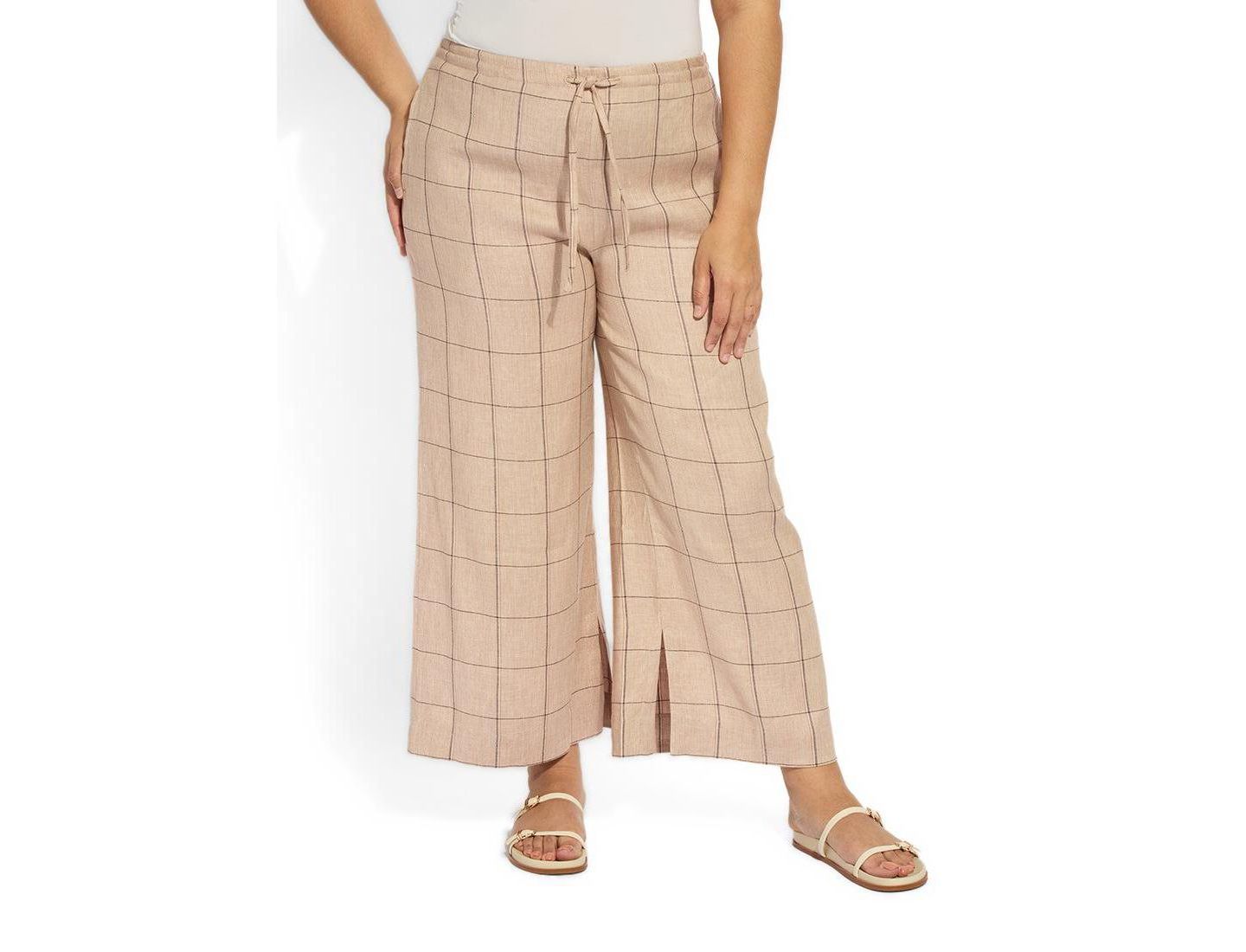 Женские брюки LYSSE Plus Size Nixie Drawstring Wide-Leg Linen-Blend, цвет: В клетку — фото 1
