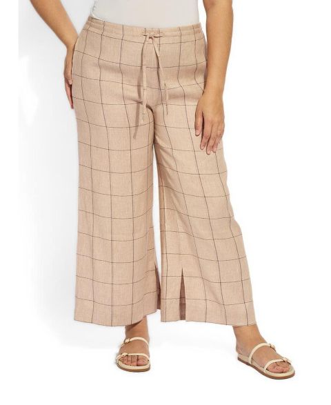 Женские брюки LYSSE Plus Size Nixie Drawstring Wide-Leg Linen-Blend, цвет: В клетку