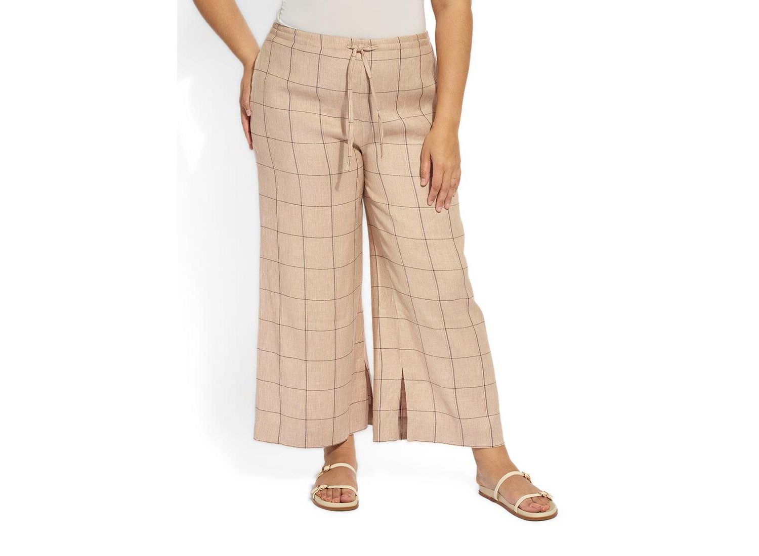 Plus Size Nixie Drawstring Wide-Leg Linen-Blend Pants