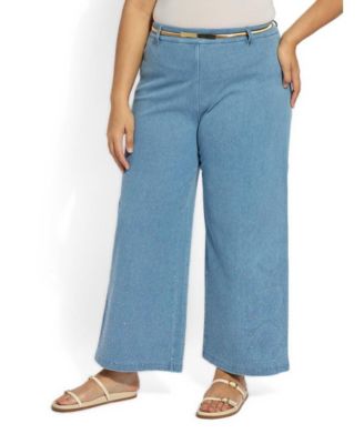 Plus Size Erin Crystal Embellished Wide-Leg 4-Way Stretch Jeans
