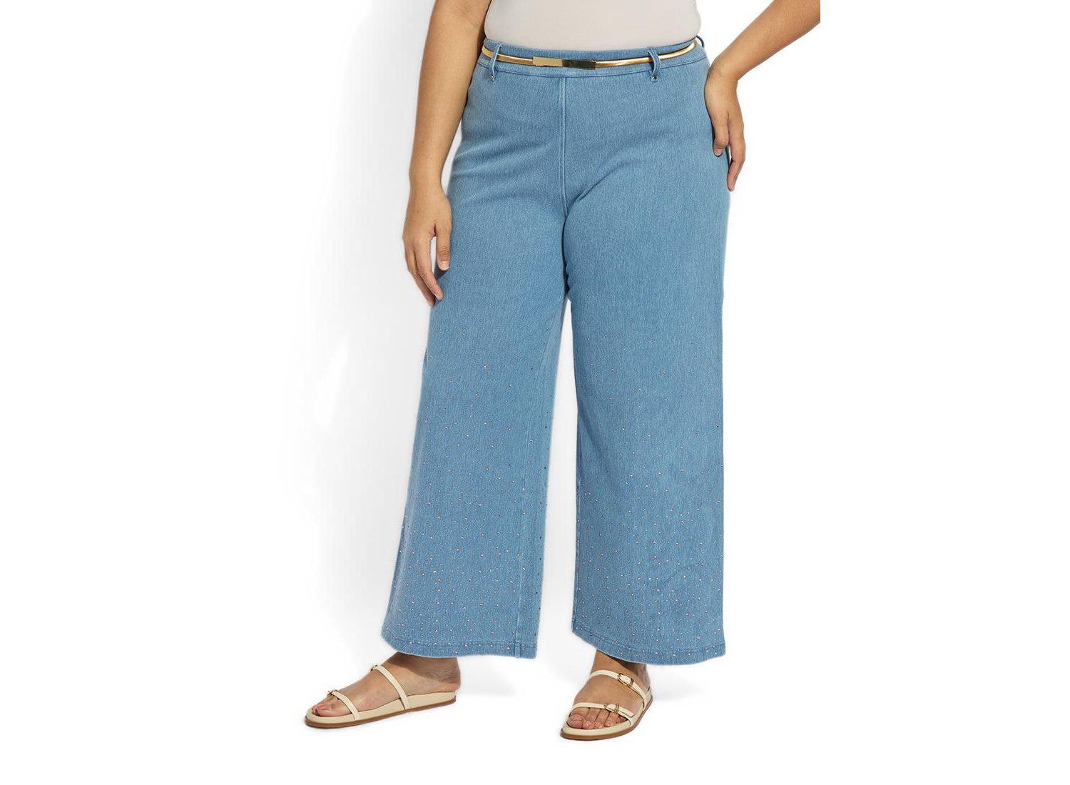 Plus Size Erin Crystal Embellished Wide-Leg 4-Way Stretch Jeans