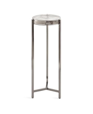 Aguilar Glass and Metal Drink Table Unique Chunky Glass Tabletop, Use as Mini Table for Small Spaces or Indoor Plant Stand