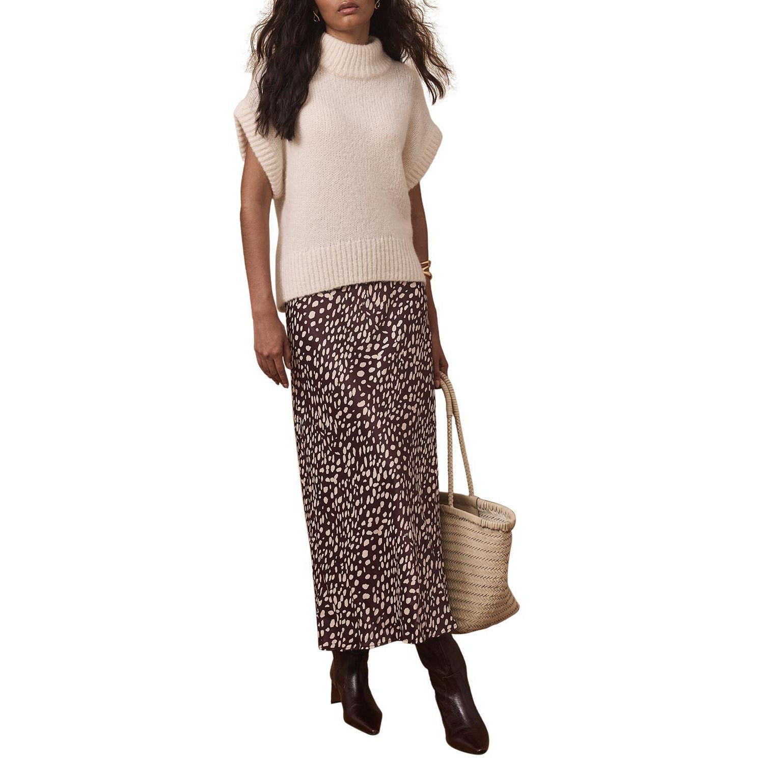 Women's Animal Print Satin Midi Slip Skirt