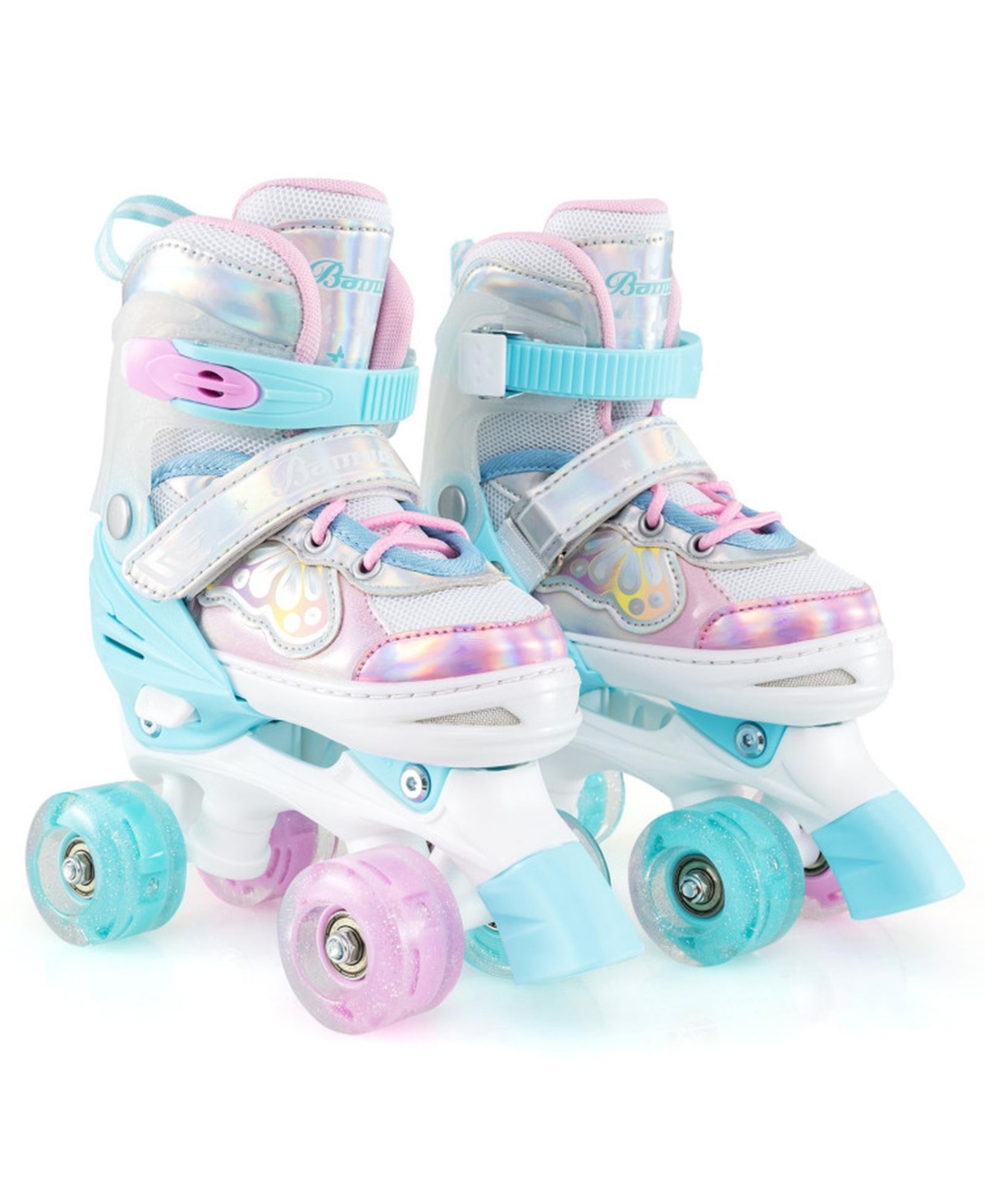 Hongge Kids Adjustable Quad Roller Skates with Light-Up Wheels and Safety Gear Ages 5-8