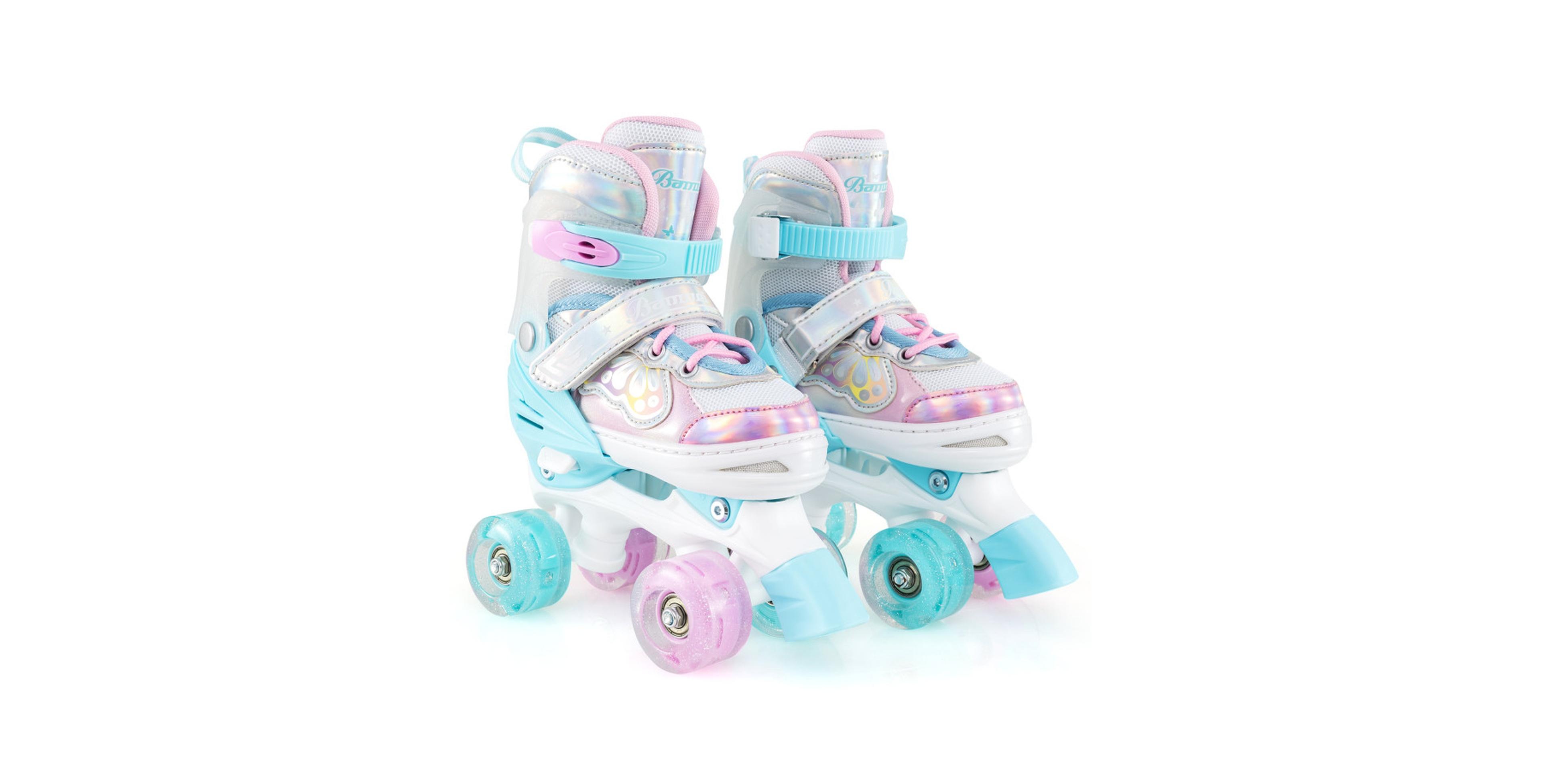 Hongge Kids Adjustable Quad Roller Skates with Light-Up Wheels and Safety Gear Ages 5-8