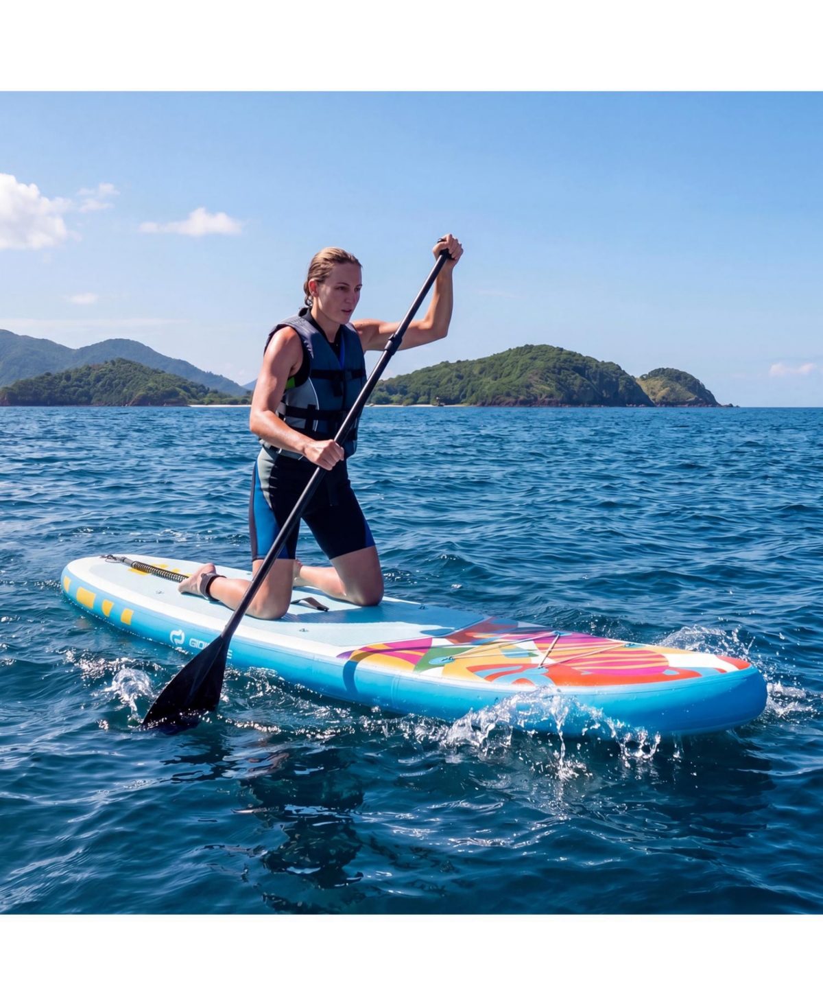 Zeny 11ft Wide Inflatable Stand Up Paddleboard, 2-in-1 Kayak, 3 Fins, Eva Deck and Backpack - Blue