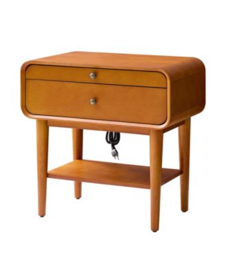 Palig 24"Tall Mid-Century Modern 2-Drawer Solid Wood Veneer with Built-In Charging End Table